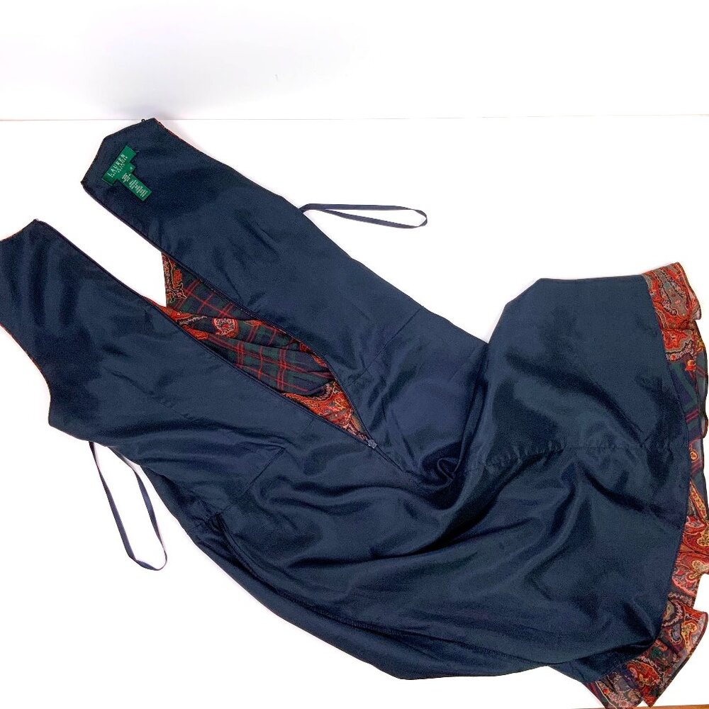 LAUREN Ralph Lauren  Silk Paisley and Plaid Faux Wrap Dress Size 10 - Picture 12 of 16